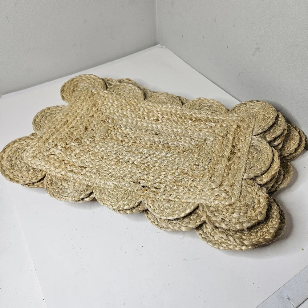 Jute Placemats Set Of 8 Scalloped Woven Rectangle